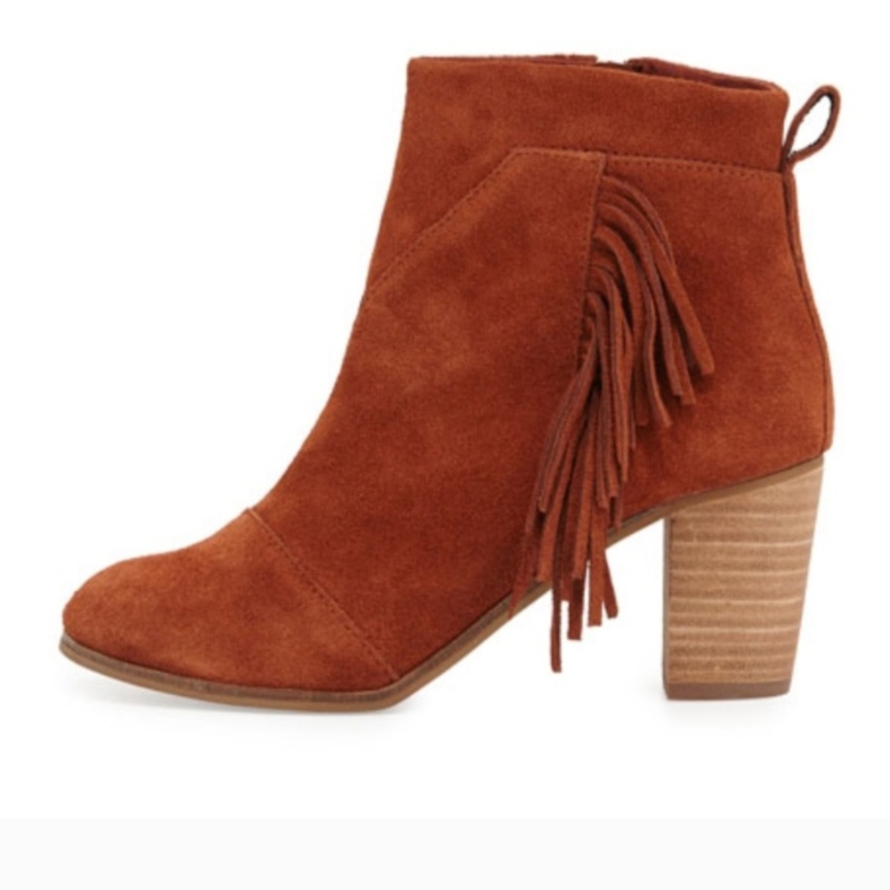 Toms Fringe Suede Ankle Boots - Brown Rust Pumpkin Womens 7.5